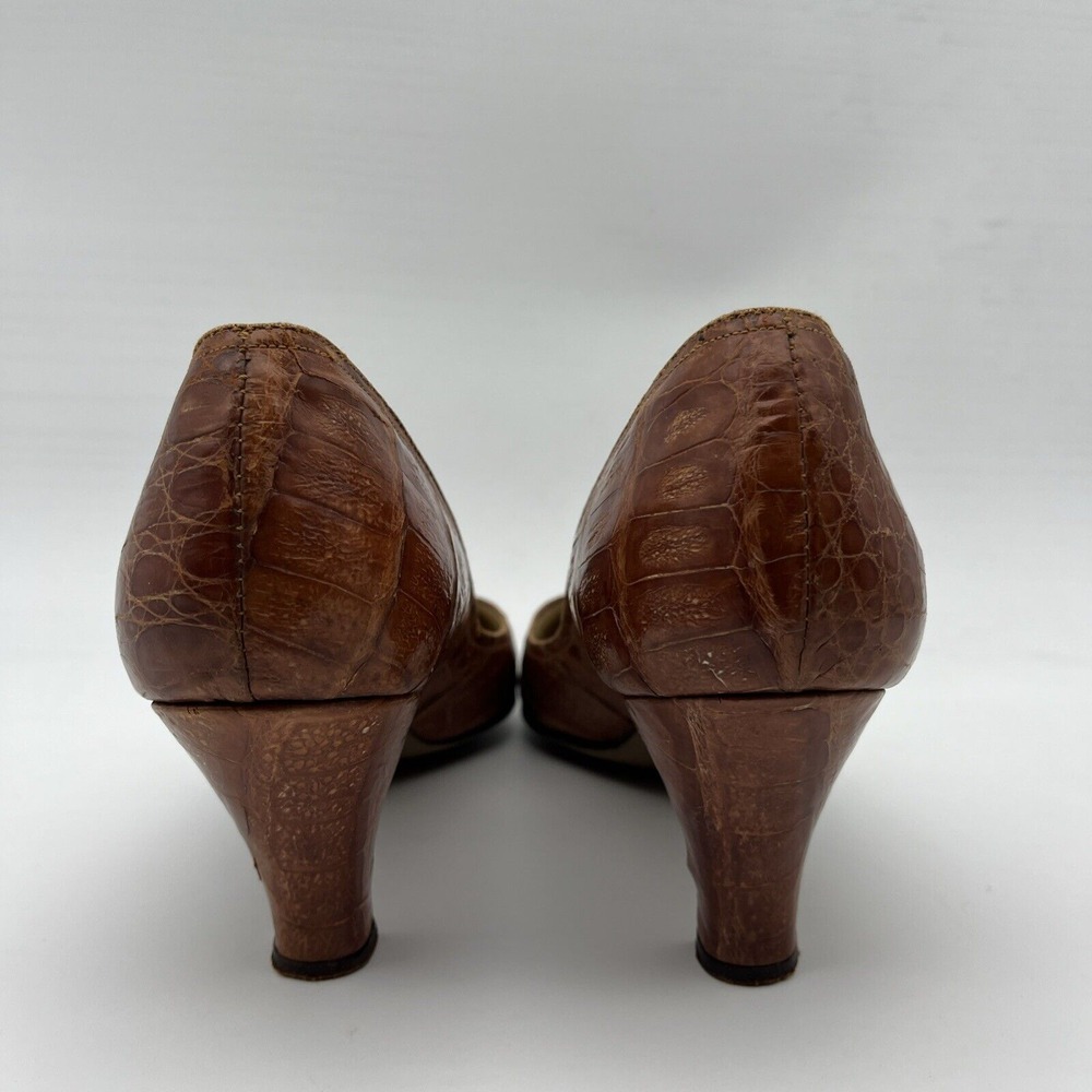 Vintage Geri's GENUINE ALLIGATOR HONEY BROWN 3" High Heel Women's Shoe Sz 9 - Picture 5 of 16